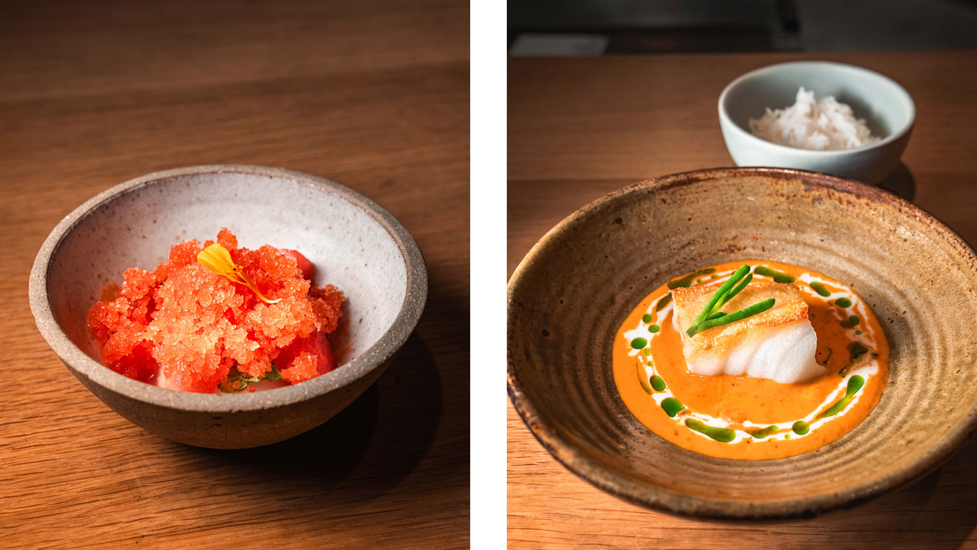 Evan Sung / Bangkok Supper Club - Hokkaido Scallop Ceviche | Chilean Sea Bass Chakram Curry
